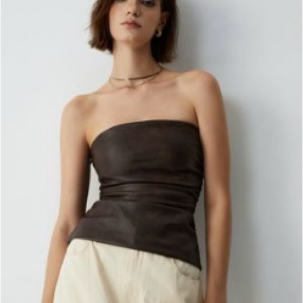 Commense Brown Strapless Blouse